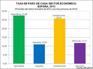 Tasa de Paro por Sectores Económicos año 2013