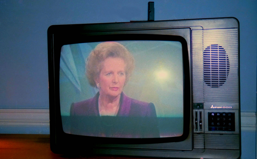 Margaret Thatcher on TV, Grafton Way, London, U.K., 1990 |  R Barraez D´Lucca (Flickr)