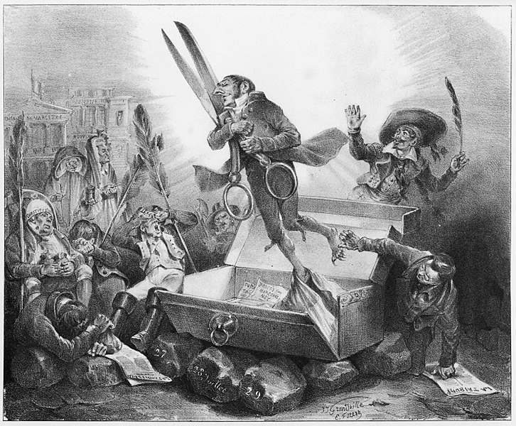 "Résurrection de la Censure", J. J. Grandville, 1832. Vía Wikimedia Commons.
